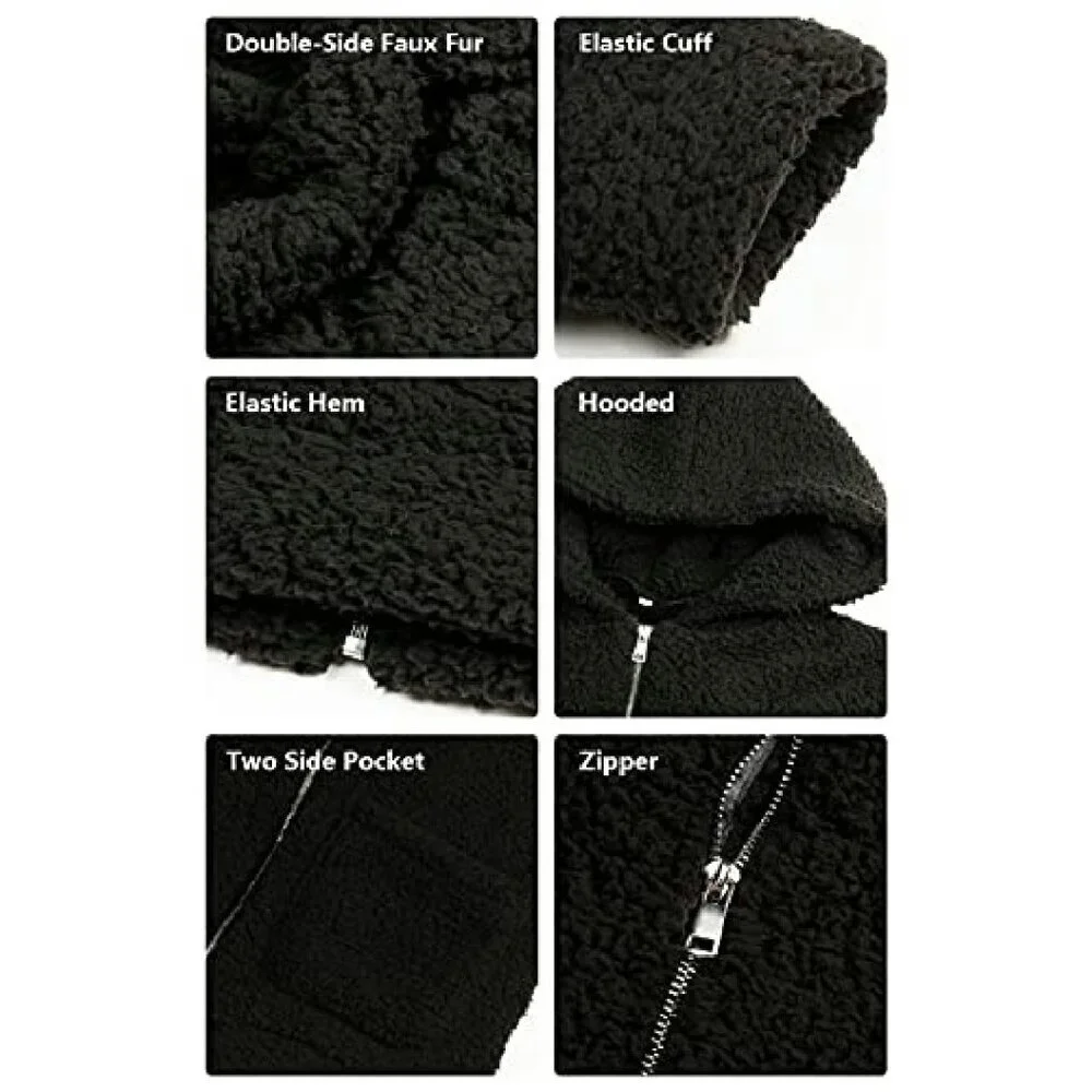 Oversized Faux Shearling Hooded Jacket - Fleece Lined Winter Coat